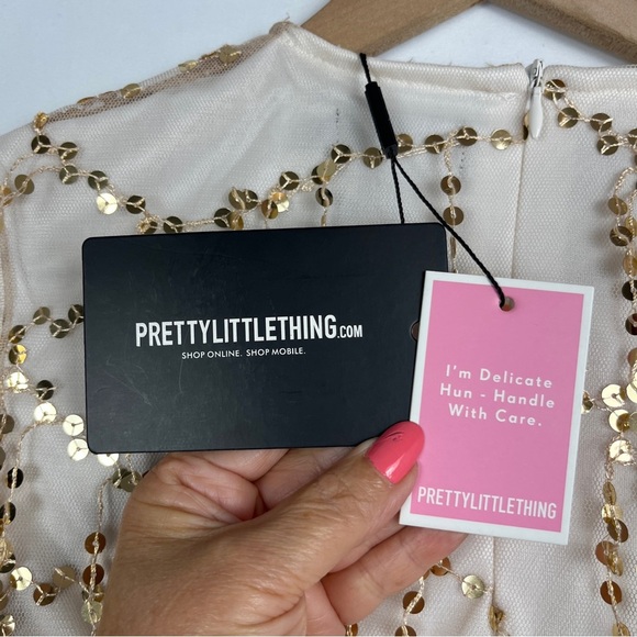 NWT Pretty Little Thing Rose Gold Cream Sequin Mini Dress US 4 HOCO Prom Party - Picture 10 of 12